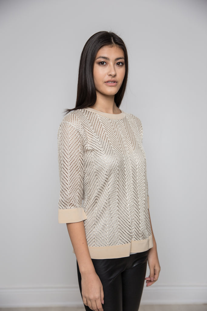 Beige Gold Knit Top with Cami